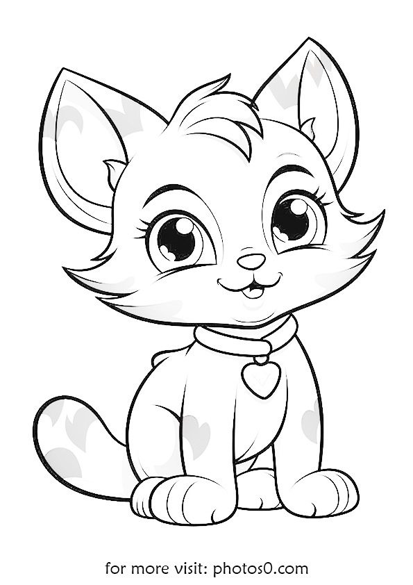 free printable cute kitten cat coloring page for children