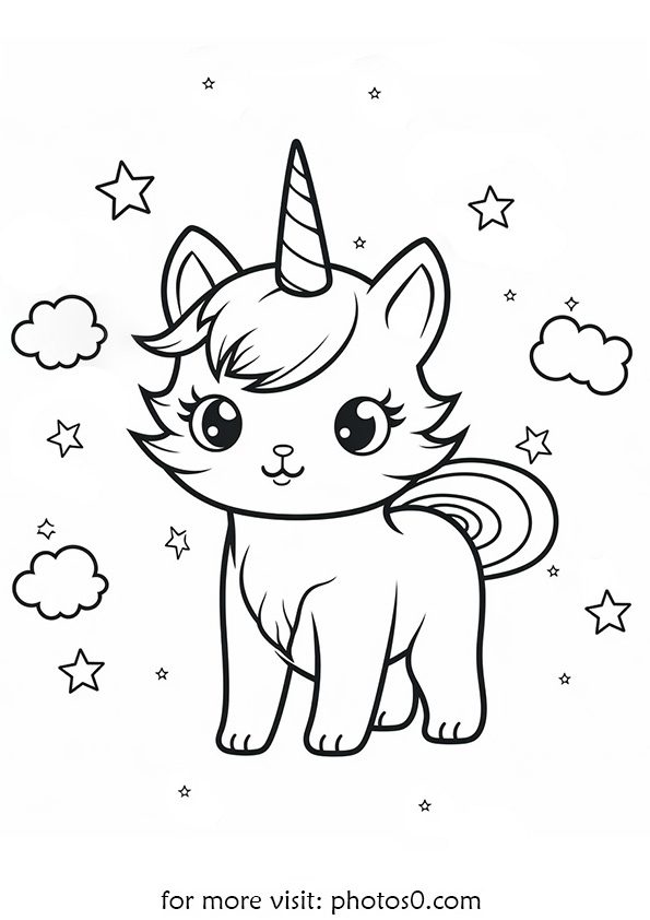 cat unicorn coloring page for print free for kids