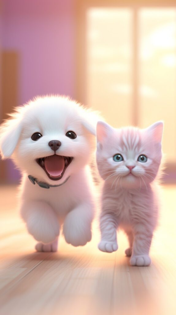 cute kitten and puppy wallpaper for mobile phone