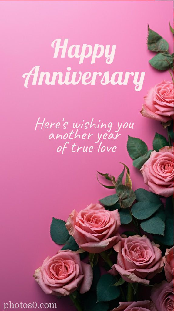 happy anniversary with wishe and pink roses image