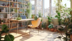 zoom background office with plants photo free