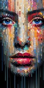 Women face abstract pixel art wallpaper for mobile phone