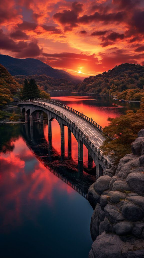 bridge in japan at sunset wallpaper for phone
